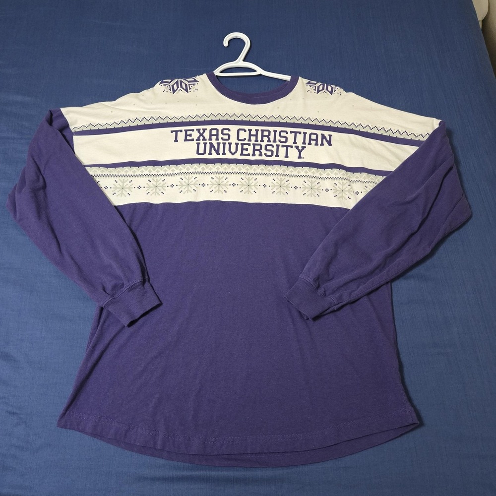TCU College Christmas Shirt Womens Medium Purple NCAA League Long Sleeve Holiday